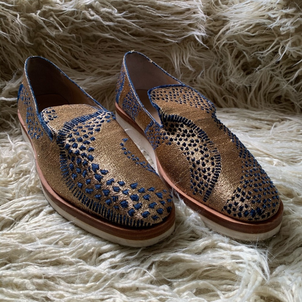 Free People Snake Eyes Loafers In Gold Metallic